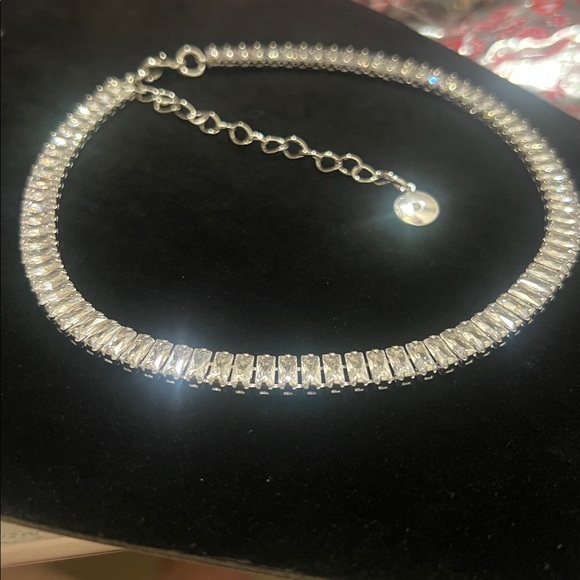 Silver Tone Baguette Rhinestone CZ Choker Necklace - Picture 2 of 5